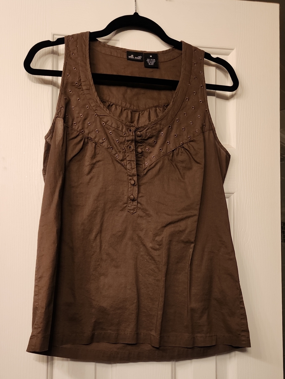Willi Smith Brown Eyelet Scoop Neck Sleeveless Top